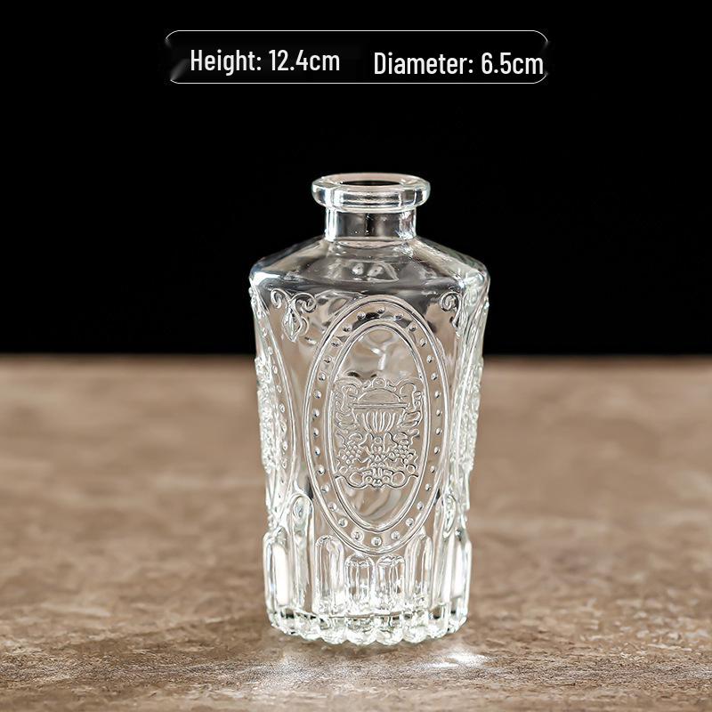 Retro Embossed Transparent Glass Vase: French-Inspired Luxury Home Decor for Living Room