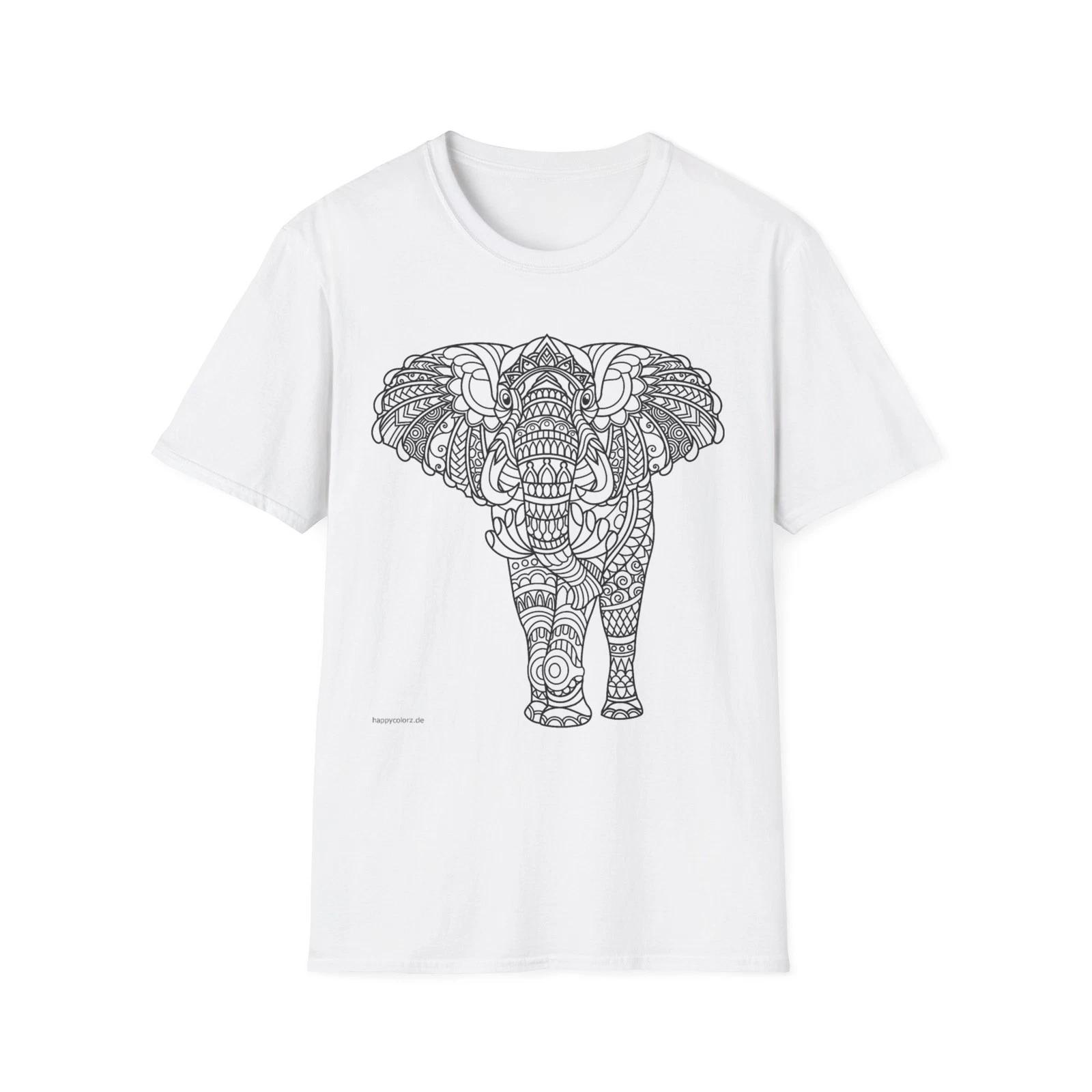 Color your own shirt Mandala Elephant T-Shirt | Intricate Zentangle Elephant Tee M