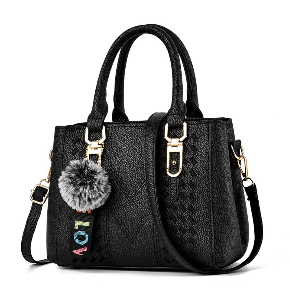 Korea Leather Women Handbag with Keychain Open Pocket Shoulder Bag Large Capacity Casual Messenger Bag Lady