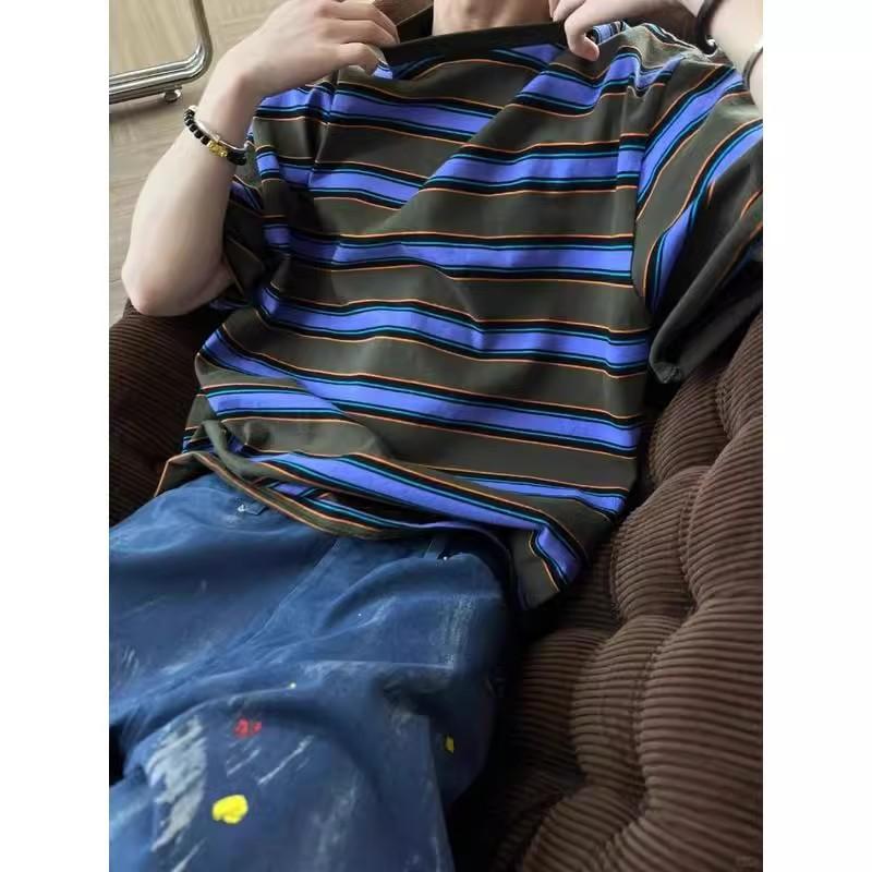 Cotton Short Sleeve T Men's T-shirt Ins Trendy Hip-Hop Style Crew Neck Base Shirt Summer