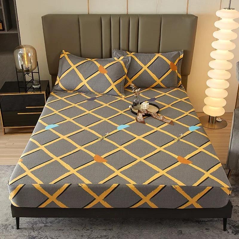 Cute Teddy Bear Pattern Fitted Sheet Set 100% Cotton Anti-slip Mattress Cover with Pillowcases Home Bedding Set for Boys Girls