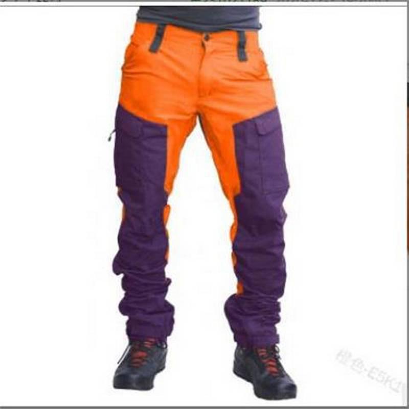 Men's Slim-Fit Multi-Pocket Color-Block Motorcycle Trousers for Outdoor Sports K262
