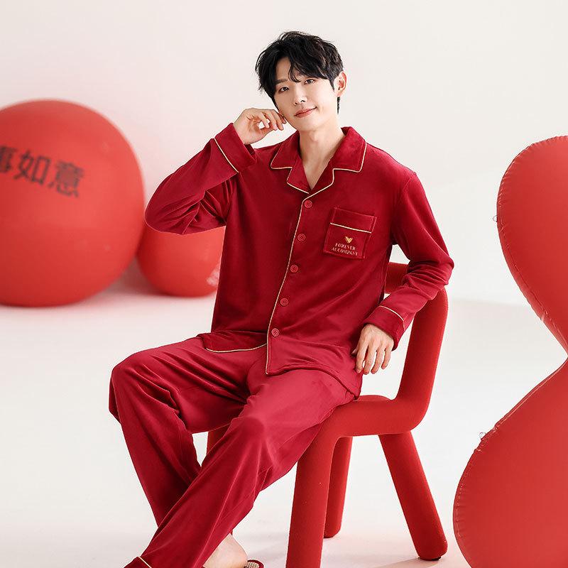 Couple pajamas big red suit natal year marriage newlywed men and women winter island fleece fleece autumn and winter small man