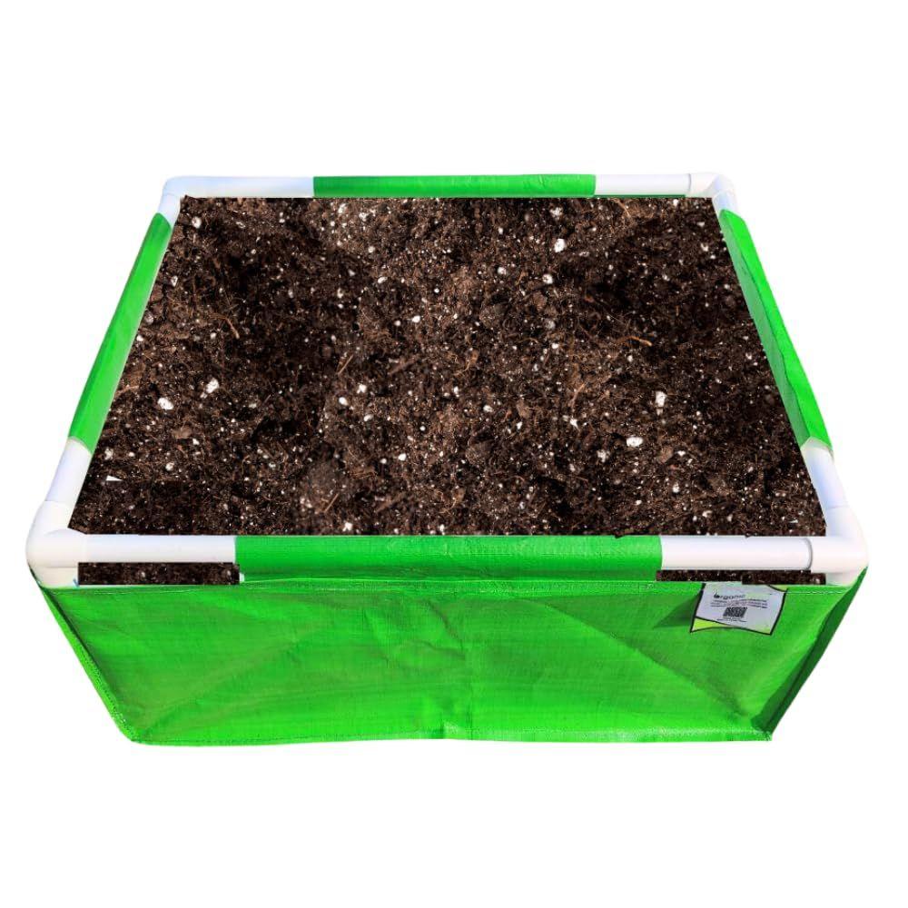 Rectangle Grow Bag with Supporting PVC Pipes for Home & Terrace Garden | Premium HDPE 350 GSM Raised Bed Plant Bag Planter (Pack of 1)