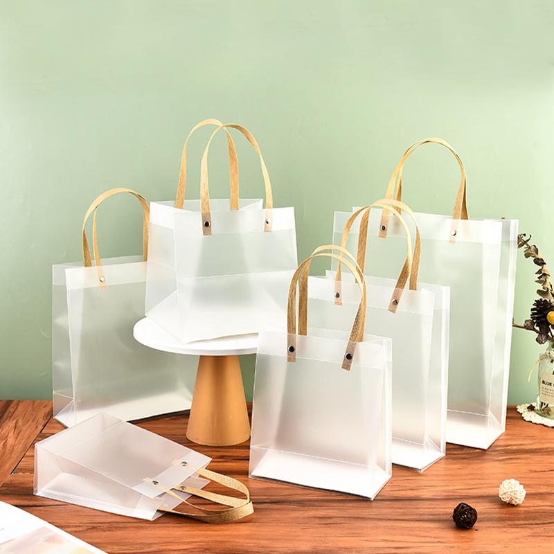 Frosted 10/20Pcs Tote Bag Reusable Pvc Waterproof Transparent Companion Gift Wrapping Bag Festival Gift Carrying Bags Guest Gift 13x15x6cm