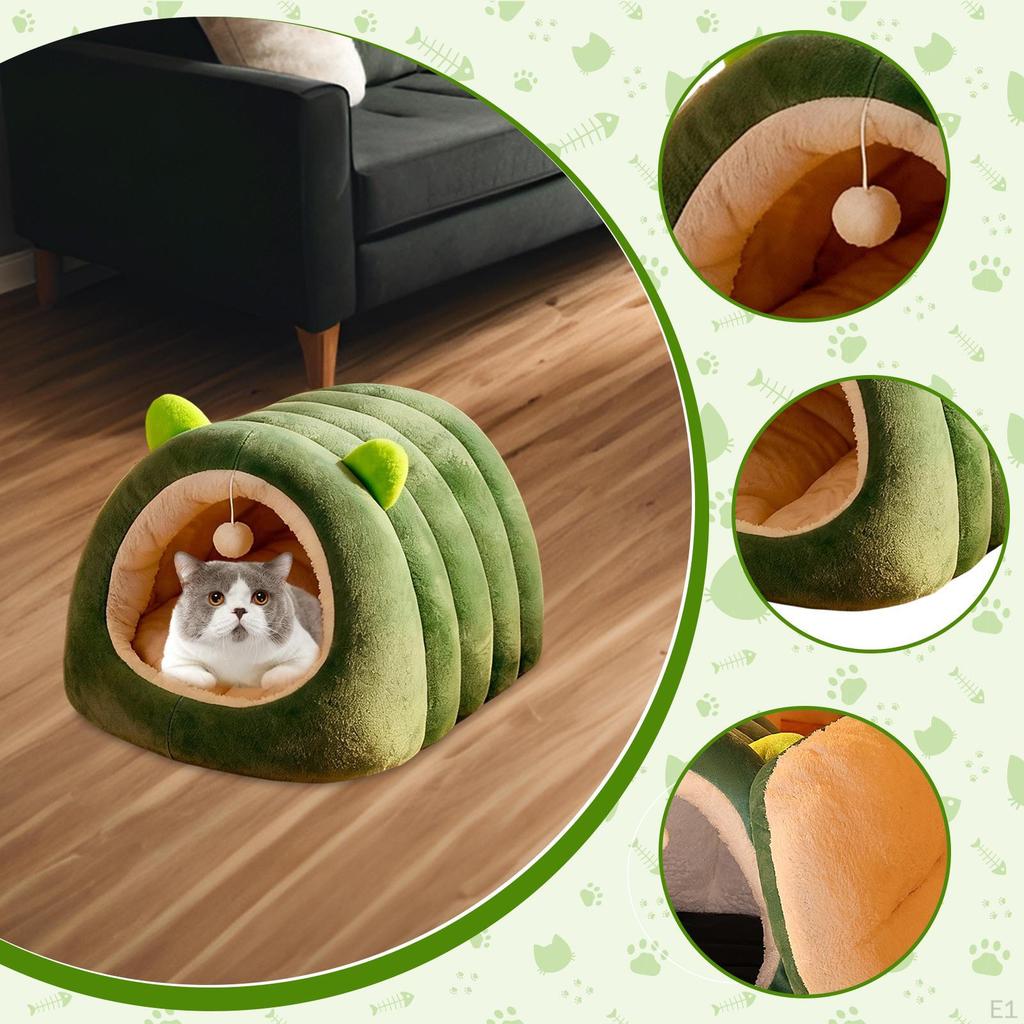 Cat Bed Enclosed Hideaway Portable Shaped Winter Warm with Removable Washable Cushion Cozy Puppy