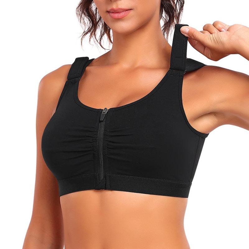 Sports Wire-Free Bra with Large Cup and Front Zipper