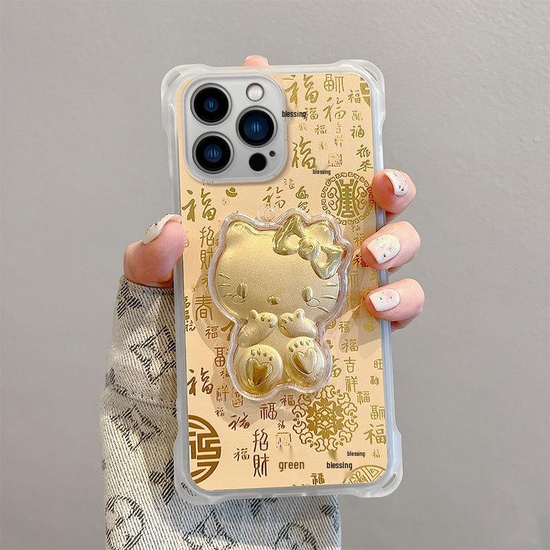 

Luxury iPhone 17/15/13 Gold Soft Case - KT Cat Shin-chan Design iPhone 16