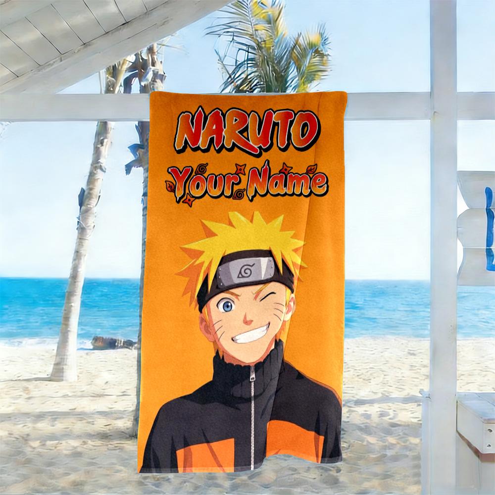 Naruto Character Customize Text Beach Towel High Absorbency & Quick-Dry Perfect for Traveling Yoga Camping and Swimming