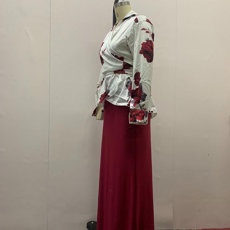 Women Skirt Set Turn Down Collar Print Floral Matching Sets Slim Fit Tight Waist Long Skirts Y2k Streetwear