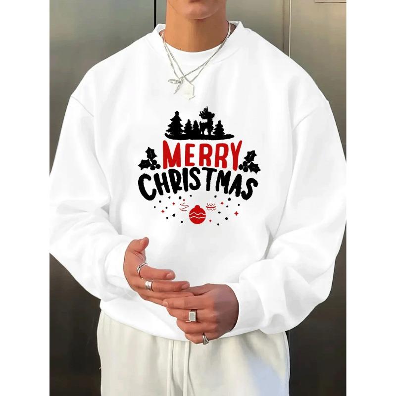 Christmas Sweatshirt For Men With Print Design, Round Neck, Comfortable Breathable, Suitable For Daily Wear, Travel, Street, Home, Jogging.