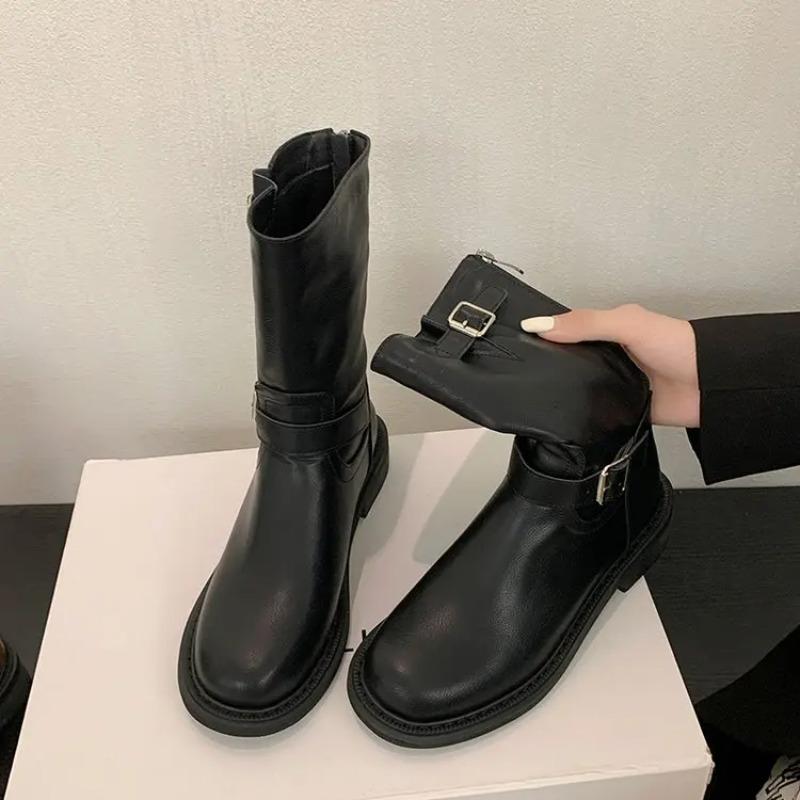 Retro Western Cowboy Boots Women's New 2025 Brown Ort Soft Leather Mid-Calf Riding Boots Thi Heel  Boots