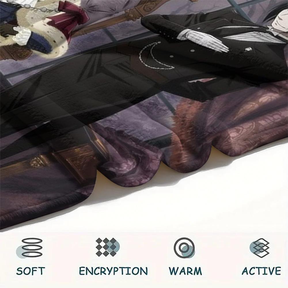 Flanelová deka s potiskem Black Butler, Vysoce kvalitní, Pohodlná pro všechna roční období, Domácí dekorace, Teplo a pohodlí, Perfektní pro vánoční dárky07