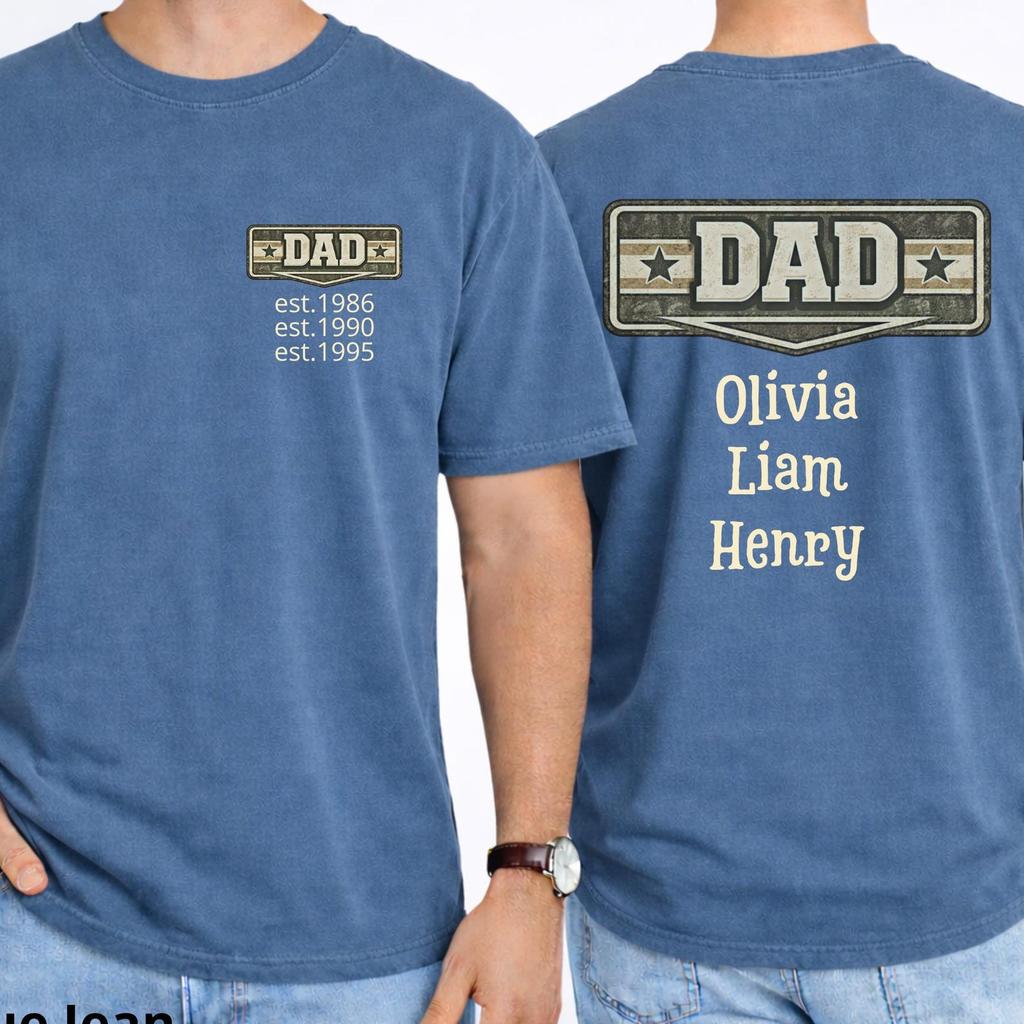 Comfort Colors Personalized Dad Shirt, Custom Kids Names Tee, Father’s Day Gift for Dad, Birth Year Dad Shirt