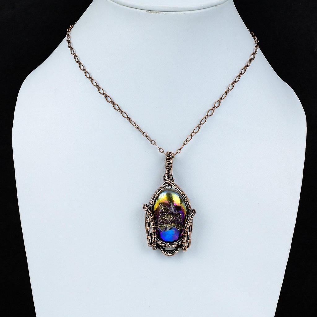 Titanium Druzy Pendant Copper Wire Wrapped Jewelry Handmade Gemstone Pendant Copper Wire Wrapped Pendant Titanium Druzy Jewelry Wedding Gift