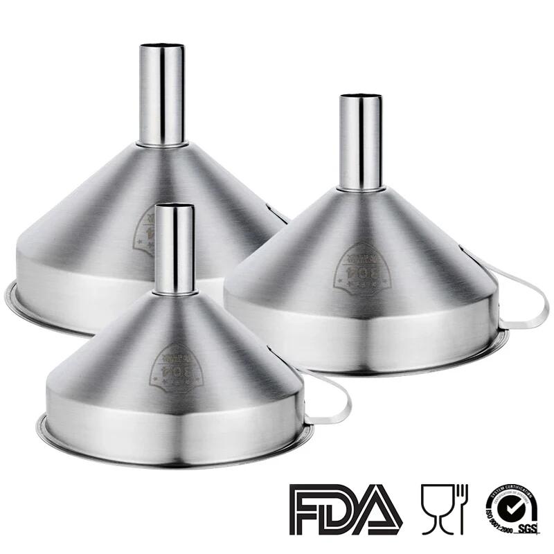 Stainless Steel Funnel Kitchen Oil Liquid Funnel Metal Funnel with Detachable Filter Wide Mouth Funnel for Canning Kitchen Tools