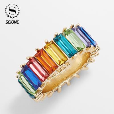 Mystic Rainbow Birthstone Irregular Crystal Rings For Women Vintage Multicolor Zircon Rings