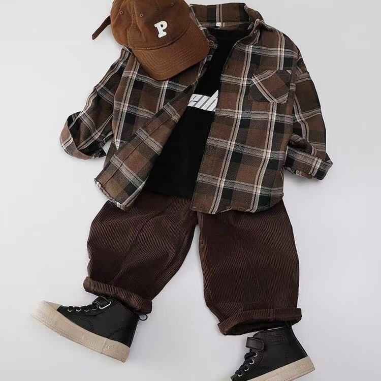 Boys Plaid Shirt Long Sleeve Spring Autumn Casual Top Stylish Kids Button Down Clothes