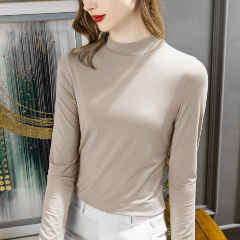 Bottom shirt women's semi-turtleneck spring and autumn new women's clothing long-sleeved inner slim Modal solid color top