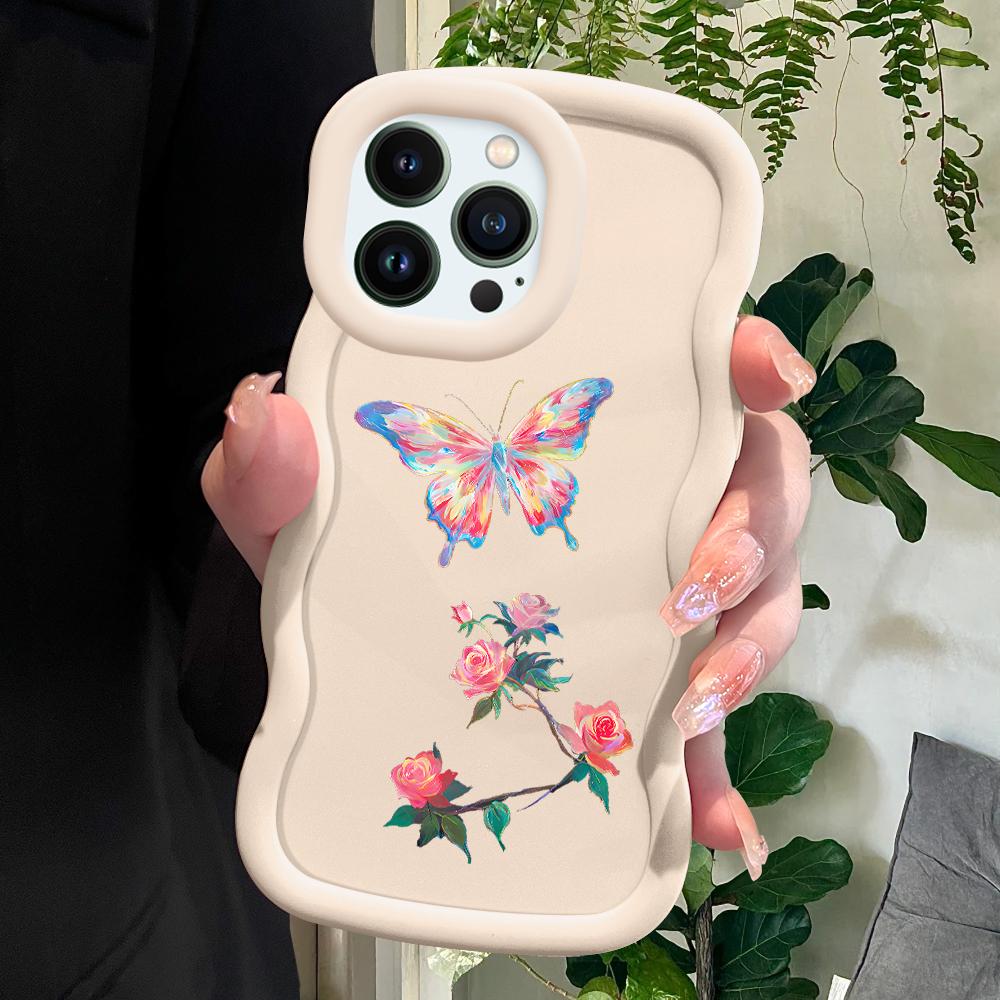 Roses Butterfly Soft Phone Cover for iPhone 11 12 13 14 15 Pro Max 6 6S 7 8 Plus Xs Wave Edge Shockproof Protective Rubber Case