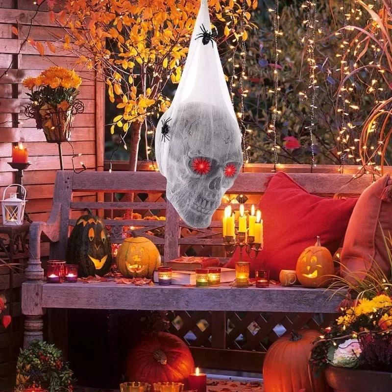 Halloween Horror Păianjen Bumbac Craniu Recuzită Control Sunet Luminos Decor Decor Curte Cameră Secretă Casă Bântuită