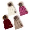 Unisex Acrylic Cable Knit Beanie Hat Winter Warm Pom Pom Cuff Brimmed Ear Cover Cap