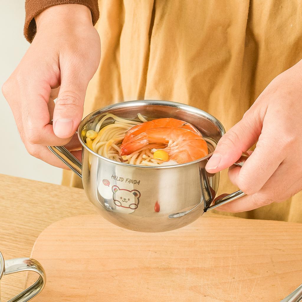 Bol pentru copii drăguț de 400 ml cu mâner dublu, bol pentru orez din oțel inoxidabil 304, bol pentru supă anti-opărire, set de veselă de bucătărie