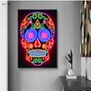 Neon Wall Art Skull Head Posters Day of The Dead Canvas Print Painting Pop Street Wall Art Picture for Home Bar Room Decor