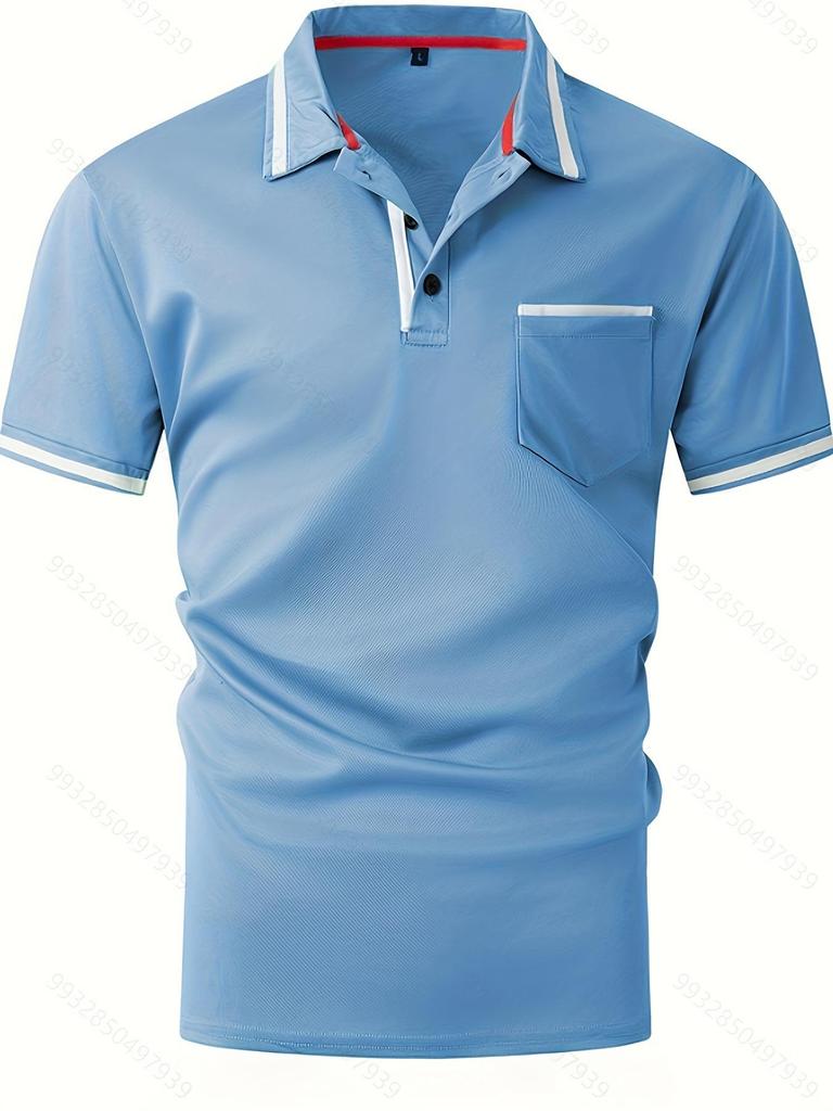 2025 Color Block Tasche Herren Sommer Casual Polo Sweatshirt