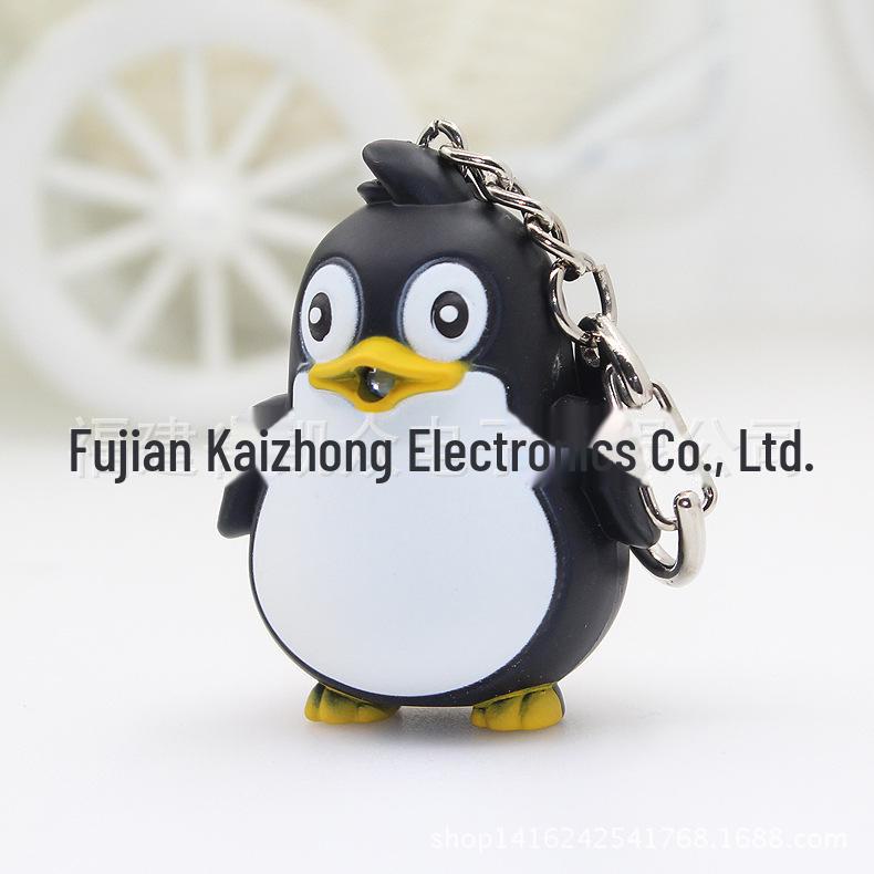 Светодиодный светящийся брелок в виде пингвина со звуком и логотипом мультяшного животного D buckle чёрный