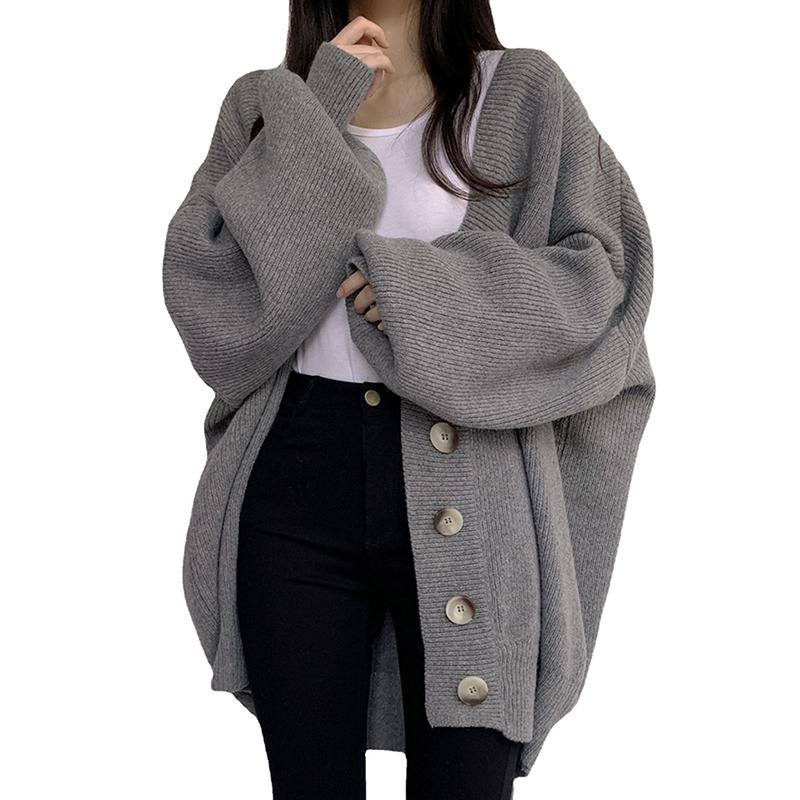 Cardigan Sweater Coat Women Knitted Jackets Autumn Winter Fashion Female Long Sleeve V-neck Loose Casual Sweaters Cardigans