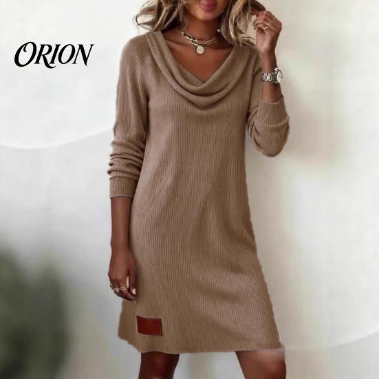 Comfortable Daily Dress Cowl Neck Knit for Women, Long Sleeve Ribbed Stylish Casual Women Mini Sweater Dress, Fall Spring Outfits Beach