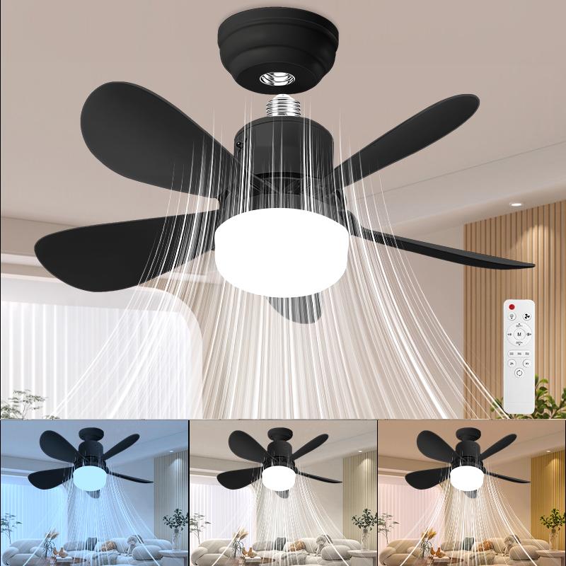 

Socket Fan Light with Remote, Small Ceiling Fans with Lights, 3 Color Dimmable LED Light Bulb Fan,Screw-in E26/E27 Base for Room 30W