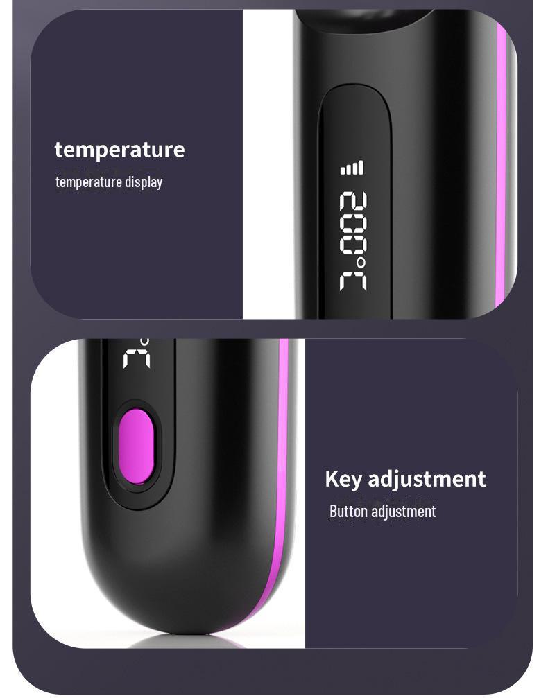 Pente alisador de cabelo portátil sem fio - Anti-queimaduras, visor LCD, modelagem duradoura, suave para os cabelos, ideal para franjas com fivela interna