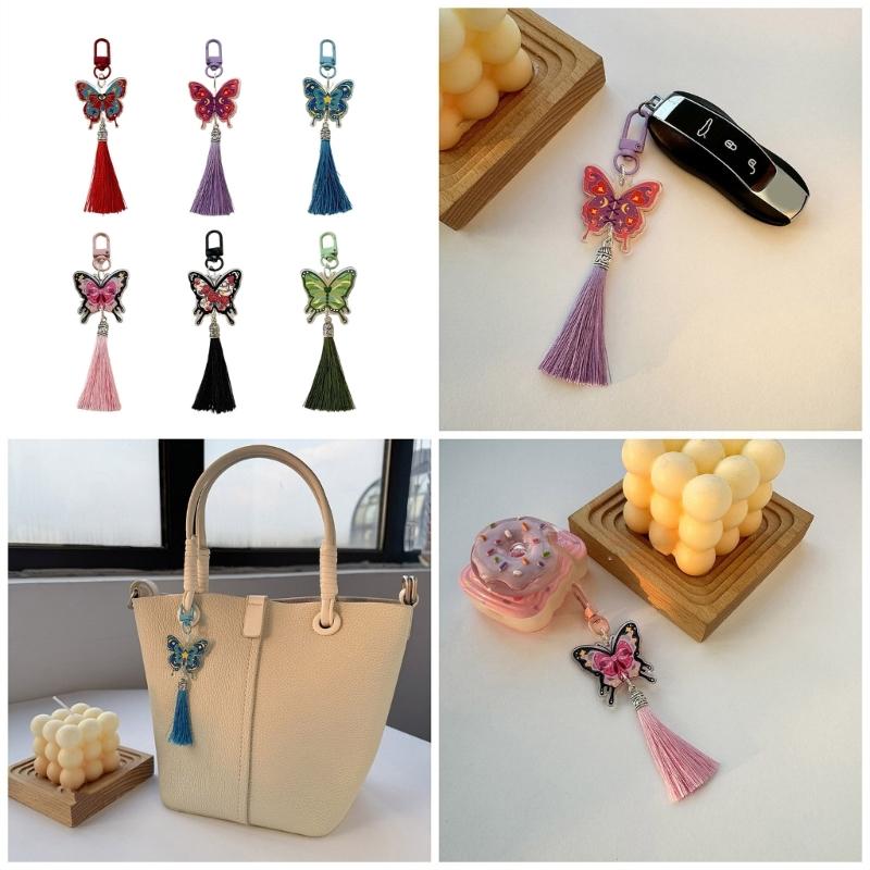 Fashion Butterfly Keychain Vintage Tassels Phone Chain Car Keys Holder Charm