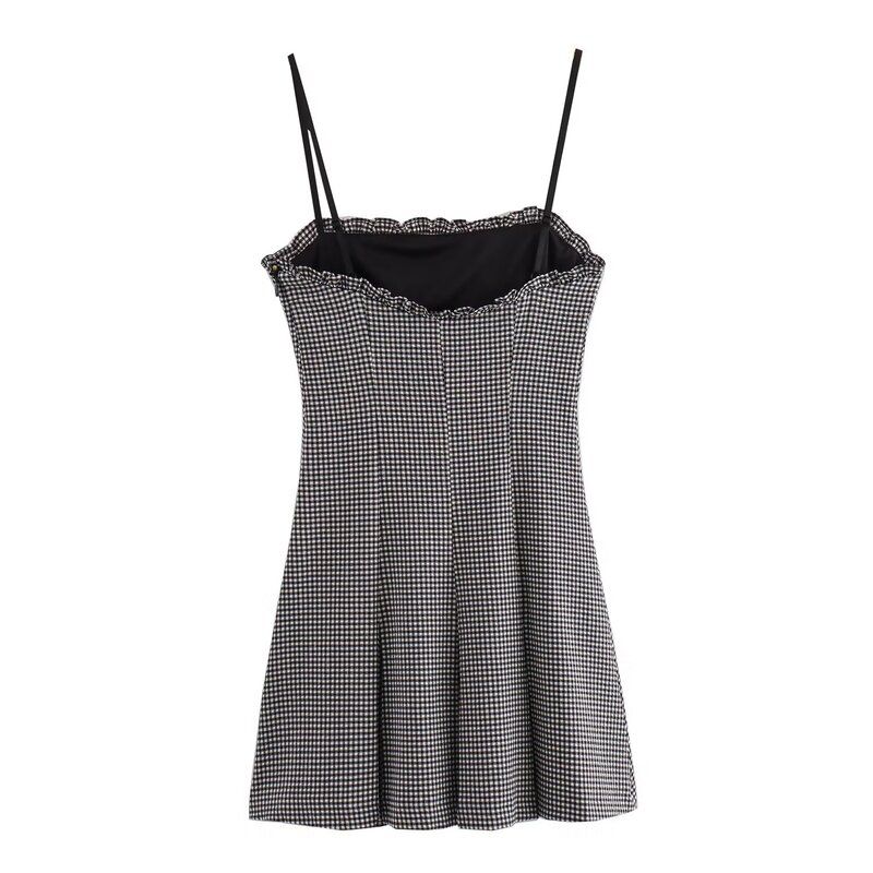 European American Summer New Sweet Retro Silm Cinched Plaid Sling Dress Small 3119309 064