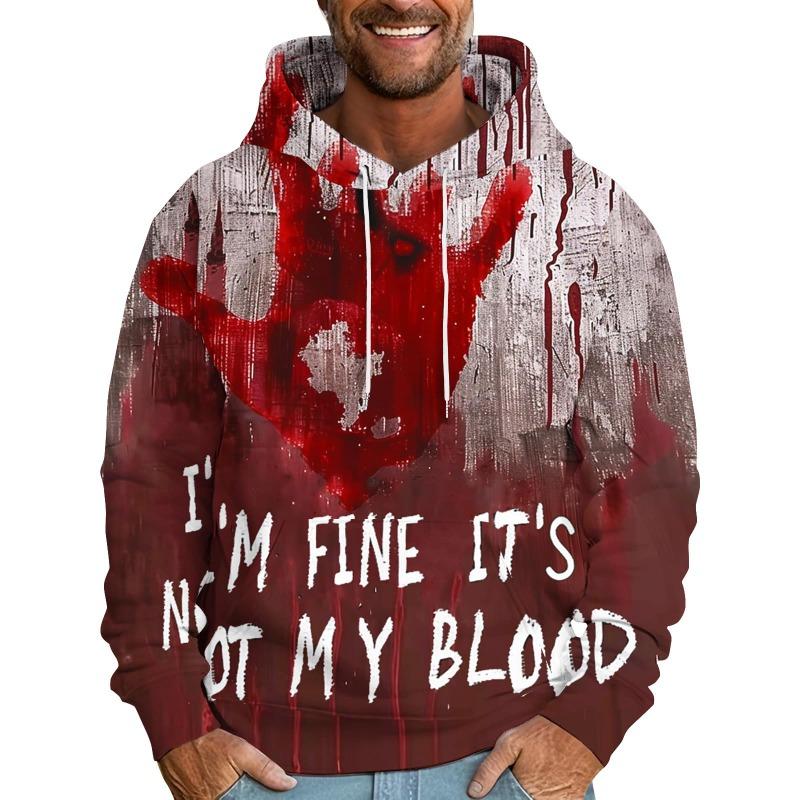 Vintage 3D It'S Not My Blood Bloody Letter Patterns Printed Sweatshirts Hoodies For Men Clothes Y2k Top Pullovers Spring And Autumn Boy Tees Clothing
