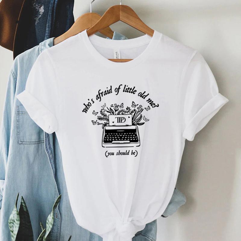 Fashion Women Tshirts Whos Afraid of Little Old Me Print Music Album T Shirts Vintage Floral Radio Tops Tees Women TTPD Tshirt S