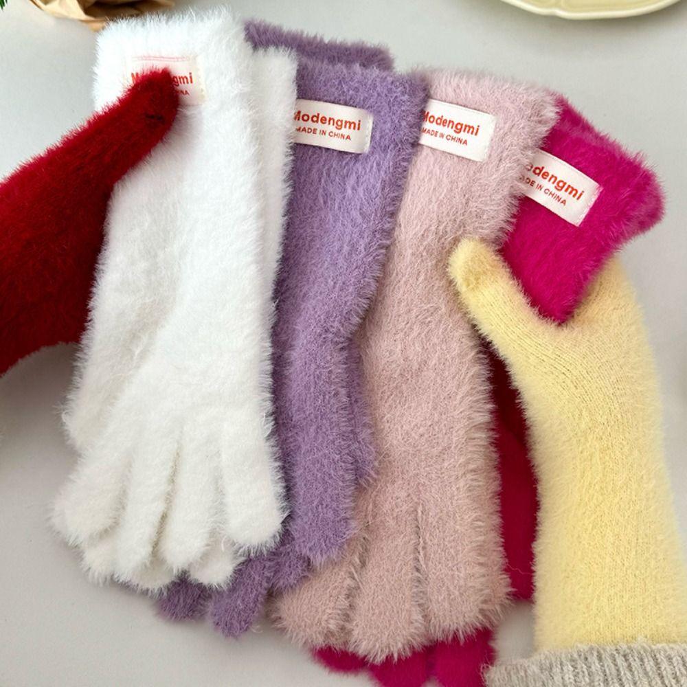 

Korean Style Winter Knitted Gloves Touchscreen Full Finger Mittens Durable Skiing Gloves Women рожевий червоний колір