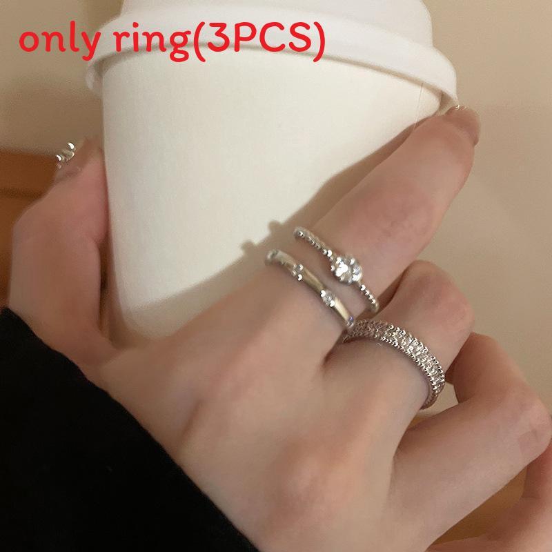 Modern Silver Open Ring Trio Featuring Zircon Stones For Stylish Daily Wear