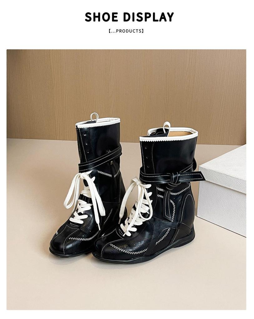 Petite Invisible Height-Increasing Autumn/Winter Women's Western Boxing & Martin Boots - Versatile, Slimming German Training Style.