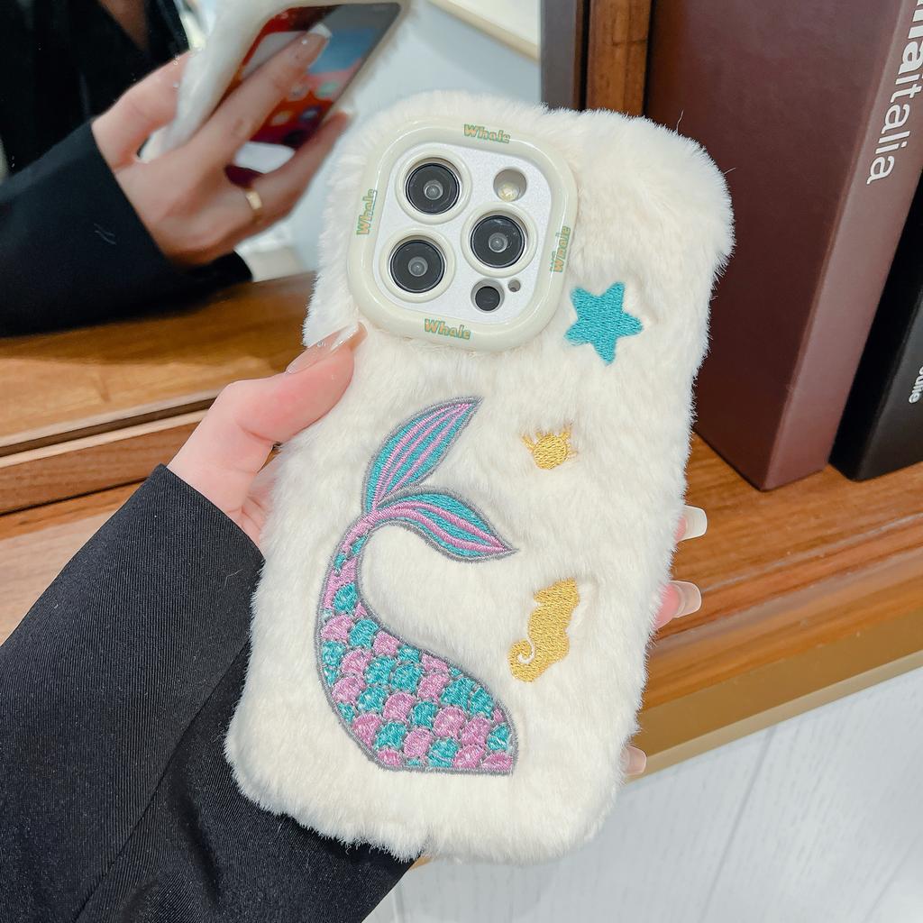 Autumn and Winter Plush Whale Mobile Phone Case Is Suitable for Apple 16PROMAX Trend 14 Fine Hole 15 Lens Holder 11