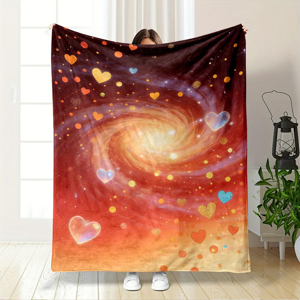 Galaxy Swirl with Colorful Hearts Design Flannel blanket for bedroom, living room, sofa, and nap sofas.