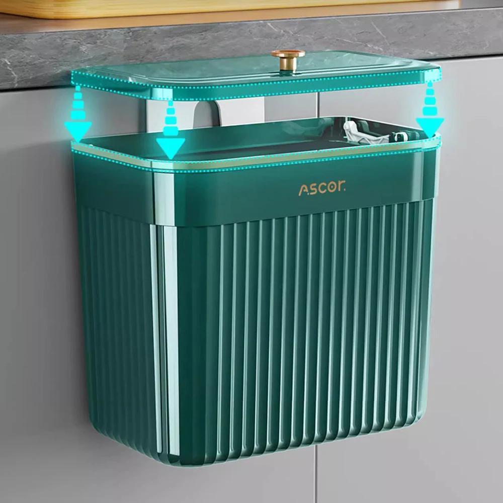 Kitchen Trash Can with Lid Wall Mounted Wastebasket Garbage Can for Cabinet Under Sink Compost Bin Recycle Bin 7/9L