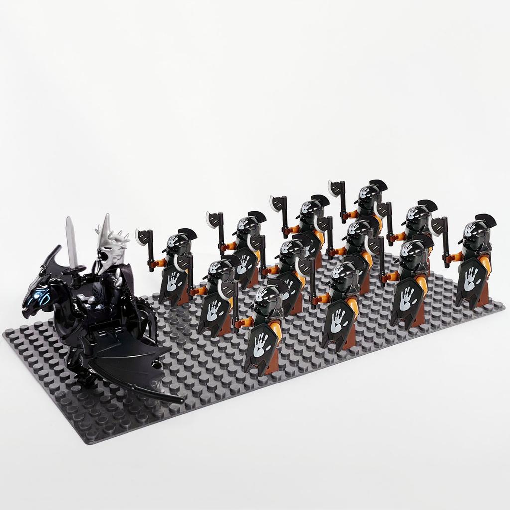 13pcs Medieval Soldiers Lord Sauron Witch-king of Angmar Shadow Orcs Strong Uruk-hai  Minifig Building Block Toys for Kids