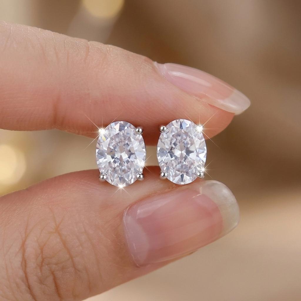 

Classical Shiny Oval Shaped CZ Zircon Stud Earrings For Women Trend Wedding Party Lover Engagement Versatile Jewelry Accessories