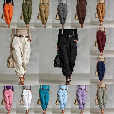 Damen High Waist Cargo Hosen Mehrere Taschen Lockere Haremshosen Kordelzug Knöchel Bündchen Lässig Streetwear