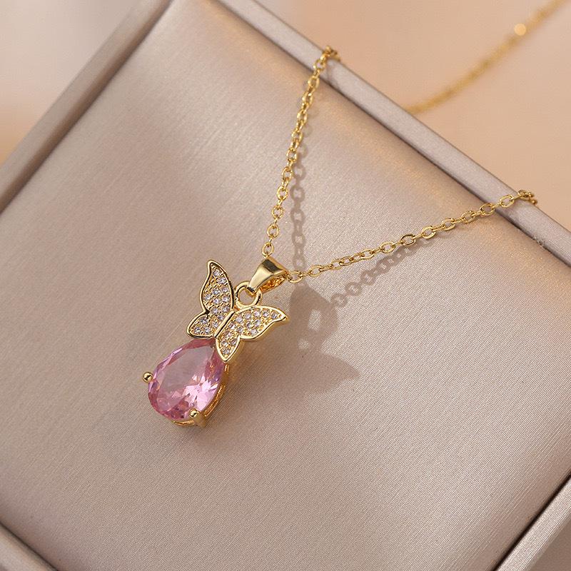 Butterfly Necklace with Color-Retaining Zircon - Fashionable, Versatile Women's Jewelry Accessory.