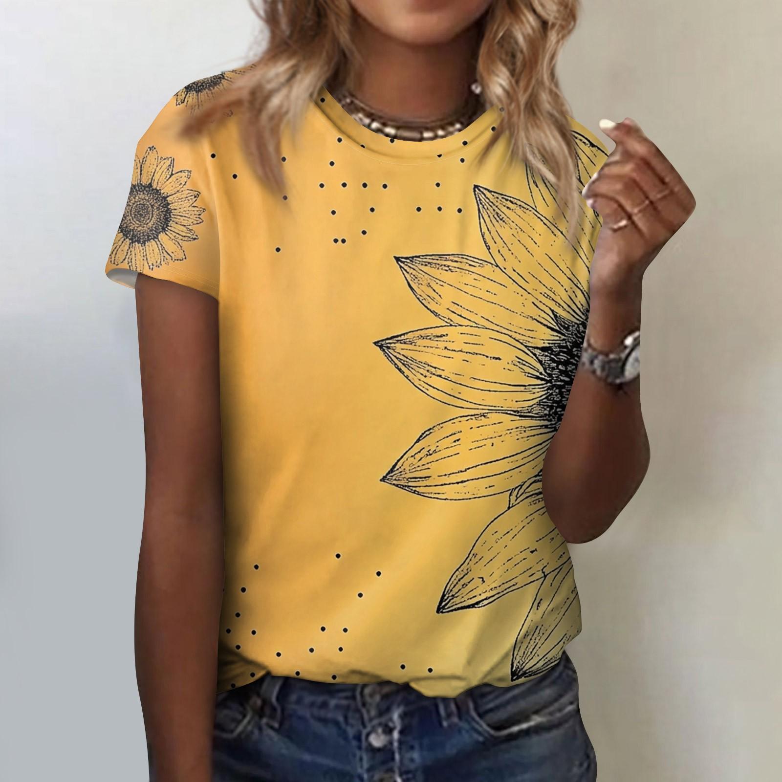 

Женская модная повседневная блузка с круглым вырезом и короткими рукавами с цветочным принтом XXXL