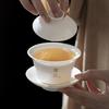 High-end Suet Jade White Porcelain Kung Fu Tea Set, Household Guest Reception, Simple Ceramic Three Talents Cover Bowl, Gift Reception